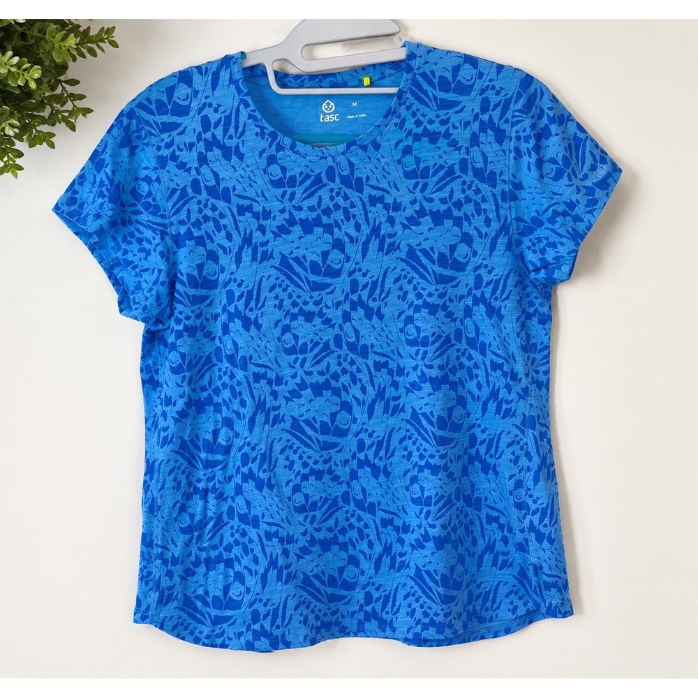 Tasc Performance Blue Abstract Print Bamboo Cotton Active Tee TW829 Womens M
